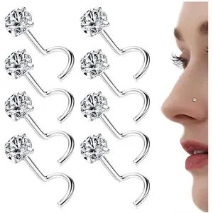 14K  Filled Nose Studs 316L Surgical Steel  Nose Rings Studs 6A CZ Simulated  Corkscrew L Shaped Nose Piercing  Nose Rings for Women Men 20G