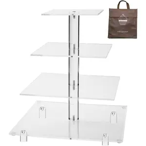 Large 4 Tier Cupcake Stand Square  Cupcake Tower Stand for Dessert, Pastry, Serving Platter-Candy Bar Party Decor and (with Rod ) (4SF-V2)