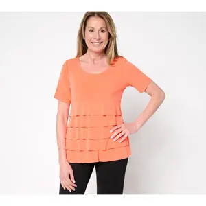Susan Graver Liquid Knit Short Sleeve Scoop-Neck Tiered Top