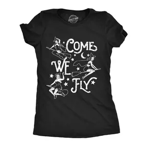 Womens Funny T Shirts Come We Fly Sarcastic Halloween Witch Graphic Tee for Ladies Funny Womens T Shirts Cute Vintage Fashion Casual Ladies T-Shirt Gift Halloween Tops for Women Funny Sarcastic Top Women's Black -