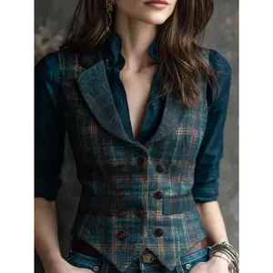 Women's Vintage Contrast Color Lapel Vest ZLLZ