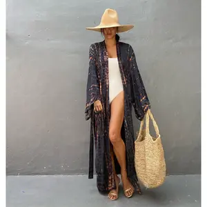 2025 Women's Boho Stripe Tie Dye Swimsuit Cover Up with Belt Tunic Sarong Cardigan Dress Bikini Cover-ups Beach Wear Kimono Outfits