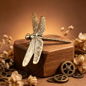 5-Piece Vintage Brass Insect Figurine Set, Includes Dragonfly, Mantid, Fly, Cricket, Bee Statue, Home Office Desk Decor