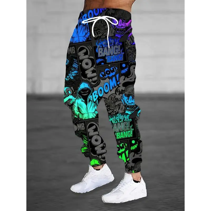 Men's Plus Size Casual & Sporty Joggers with Graffiti Print - Comfortable Polyester, Pockets Included, PLUS SIZE Men's Plus Size Casual & Sporty Joggers with Graffiti Print - Comfortable Polyester, Pockets Included, PLUS SIZE