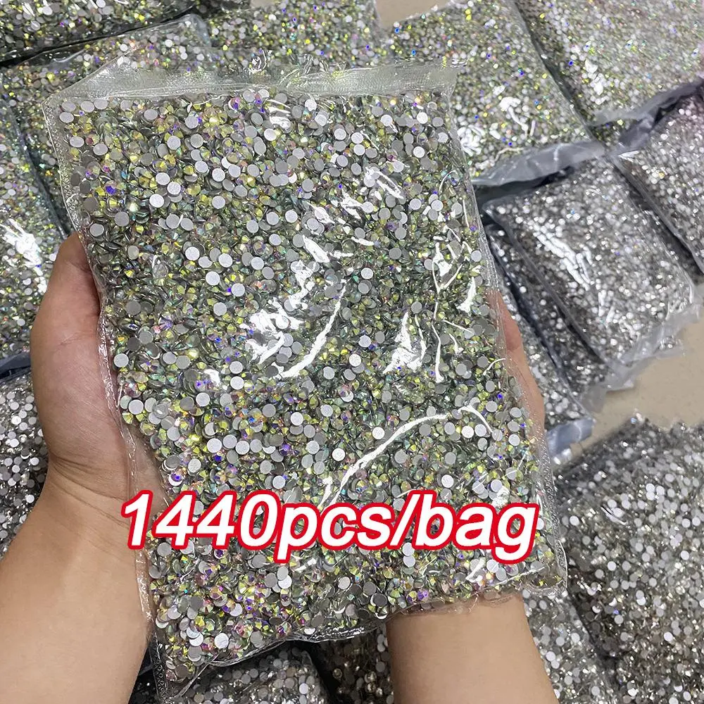 1440pcs Nail FlatBack Crystal Rhinestone Clear/AB Glass Strass (SS3-SS20)3D Nail Gem Stones Non-Fix Nail Rhinestone 1.3-4.8mm