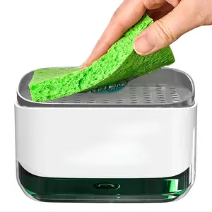 2-in-1 Dish Soap Dispenser with Sponge Holder - Smart Kitchen Gadget - Sink Countertop Organizer
