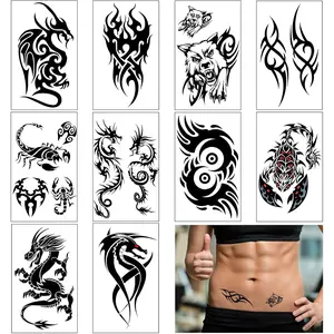 10 Sheet Realistic Temporary Tattoos Adult,Tramp Stamp Temporary Tattoo Large Fake Tattoos for Men,Temporary Tribal Tattoos for Men Women
