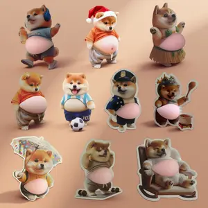 Cute Belly Dog Fat Pomeranian Stickers Set, DIY 3D Paper Craft Kit for Kids, Fun Gift Idea, 10pcs/set