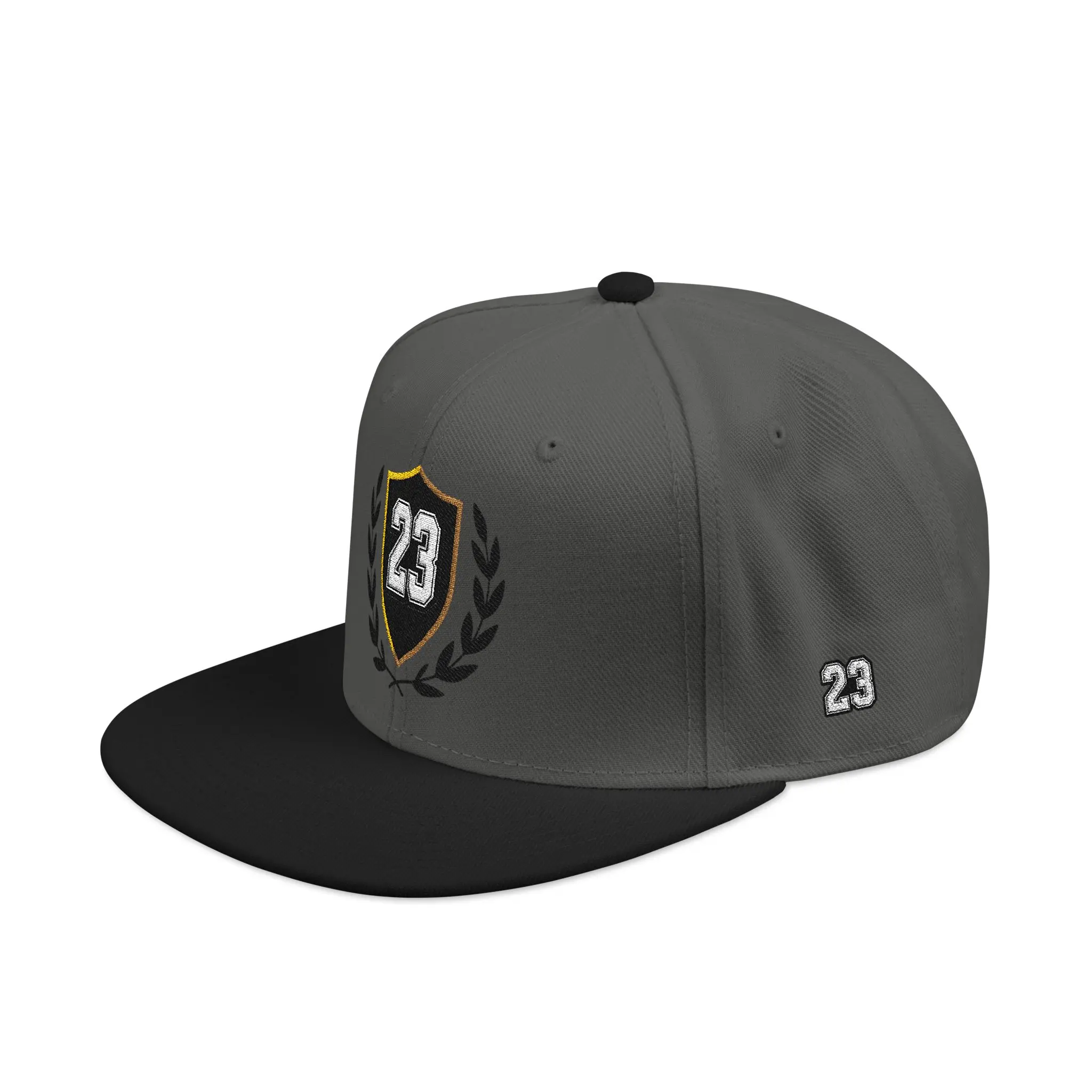 Embroidered Shield Snapback Hat — Classic Crest Cap with Laurel
