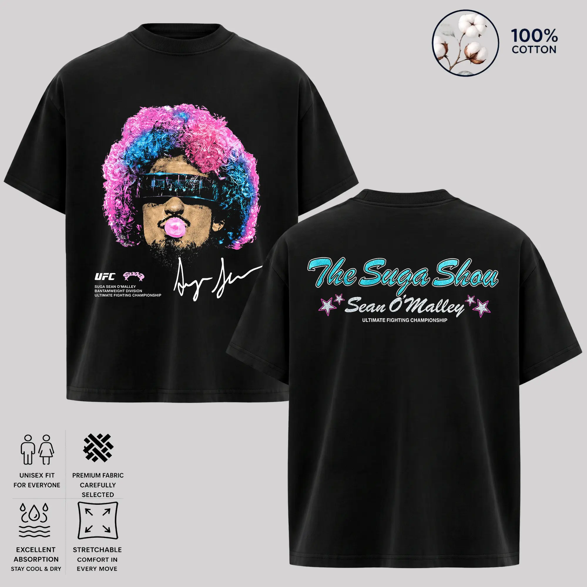 Sean O'Malley "The Suga Show" UFC T-Shirt, Vintage MMA Fighter Graphic Tee, Unisex Heavy Cotton Shirt, Fight Night Apparel, Gift for Combat Sports Fans