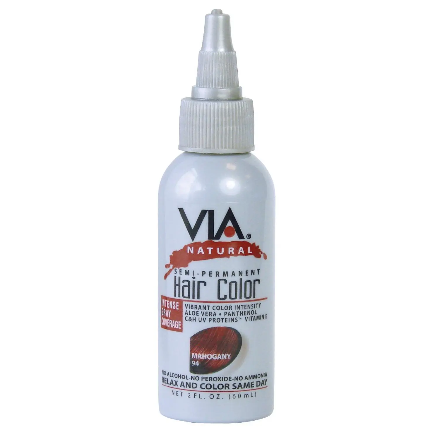 Via Natural Semi Permanent Hair Dye (2oz, 1PC, #94-Mahogany) - Pump Dye, Haircare, Brunette Shade, Non-Bleaching, Color-Depositing, All Hair Types Formula Hairdye Hair Products Honey Brown Hair Dye Cover Grey Hair