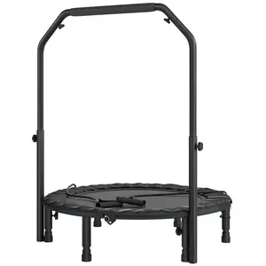 40" Foldable Mini Rebounder Trampoline for Adults, Black with Adjustable Foam Handle - Home Gym, Apartment Use - Cardio, Low-Impact Joint-Friendly Aerobic Bouncing