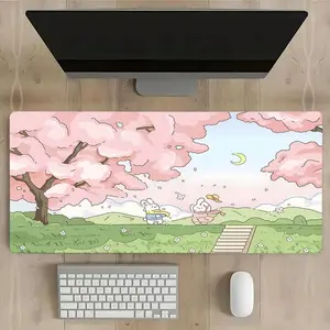 Cute Cartoon Rabbit Pattern Mouse Pad, Large Computer Keyboard Pad, Non-slip Rubber Mouse Pad, Office Table Accessories for Work Game Office Home, Girly Office Supplies, Fun Desk Accessories, Desk Accessories
