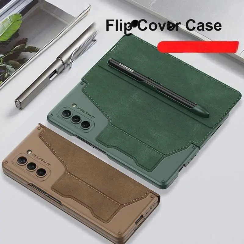 For Samsung Galaxy Z Fold5 Foldable Screen Phone Case Hard Shell Flip Leather Case with Pen Slot Drop Protection Phone Case HNR16PL