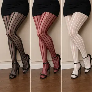 Vertical Striped Tights for Women, Lace Stripe Sheer Mesh Pantyhose, Stretchy Patterned Tights for Skirts & Dresses
