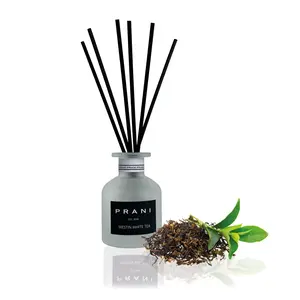 PRANI Westin White Tea Glass Reed Diffuser - 120ml Fragrance Oil with Light Fresh White Tea, Soft Citrus, Delicate Flower Notes for Living Room, Workspaces Aroma Enhancement