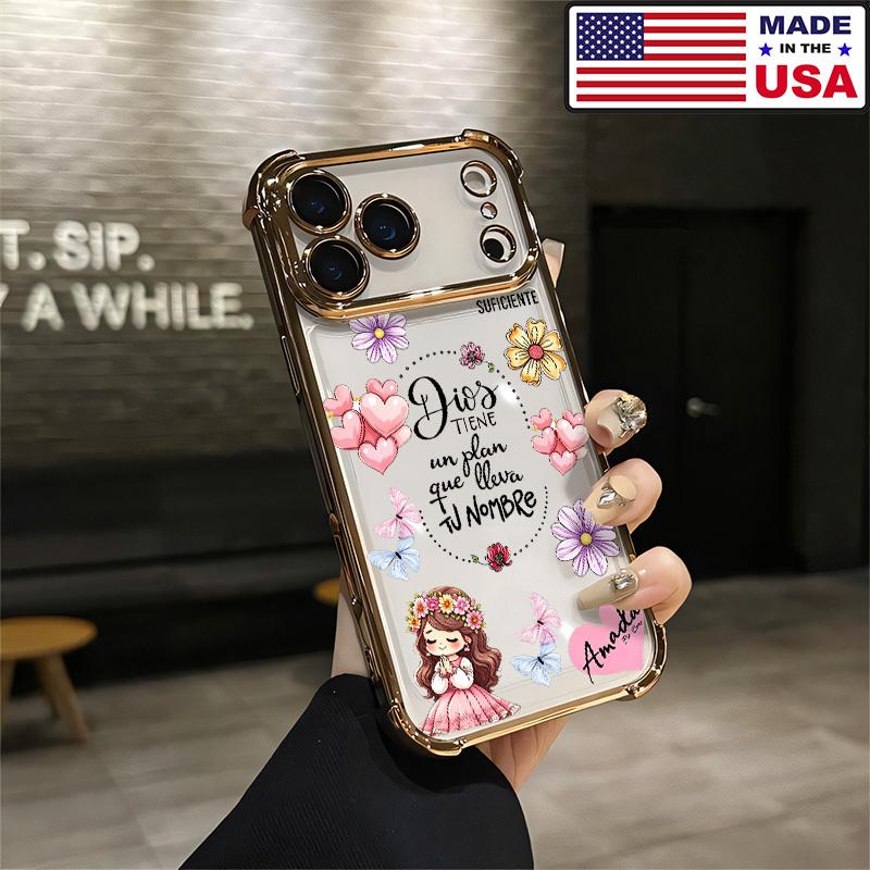 Customized Vintage Print Praying Little Girl Spanish Bible Verse Silicone TPU Phone Case - Shockproof Protection Cover, Aesthetic Accessory for iPhone 17/16/15/14/13/12 Plus Pro Max & Samsung 22/23/24/25 Plus Pro Max Ultra Smartphones
