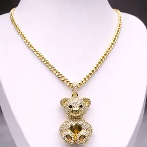 24” 14K Gold Laminated Teddy Bear Necklace – Iced Out CZ Pendant
