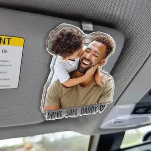 Personalized 1st Father's Day Gift For Dad, Custom Photo Car Visor Clip, Baby Photo Car Sun Visor Clip