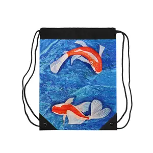 Koi Fish Drawstring Bag — Blue Water Gym Sack with Orange Koi Design