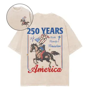 Vintage 4th of July 250 Years of America T-Shirt | Faith Family Freedom shirts women | Heavyweight Patriotic Oversized Shirt