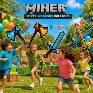Mine Pixel Balloon, 4 counts Inflatable Weapons, Easter Gift, Miner Balloon, Miner Blow Up Pixel Diamond Sword & Axe, Birthday Party Supplies, Halloween Costume, Christmas Gift for Kids Decoration Pack tiktokshopspringglowup