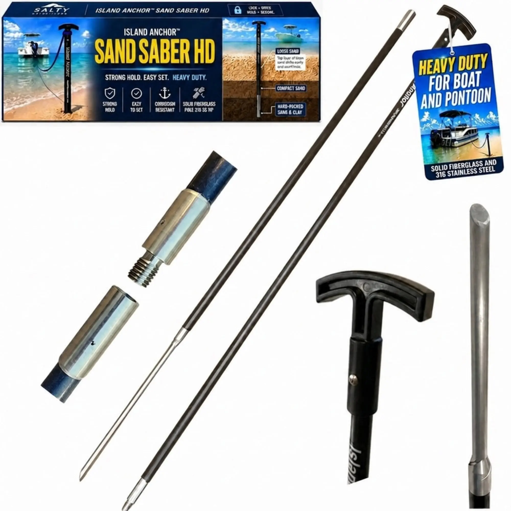 Island Anchor® Sand Saber™ HD - 1" x 8FT - 2 Piece - Heavy Duty Shallow Water Anchor Pole