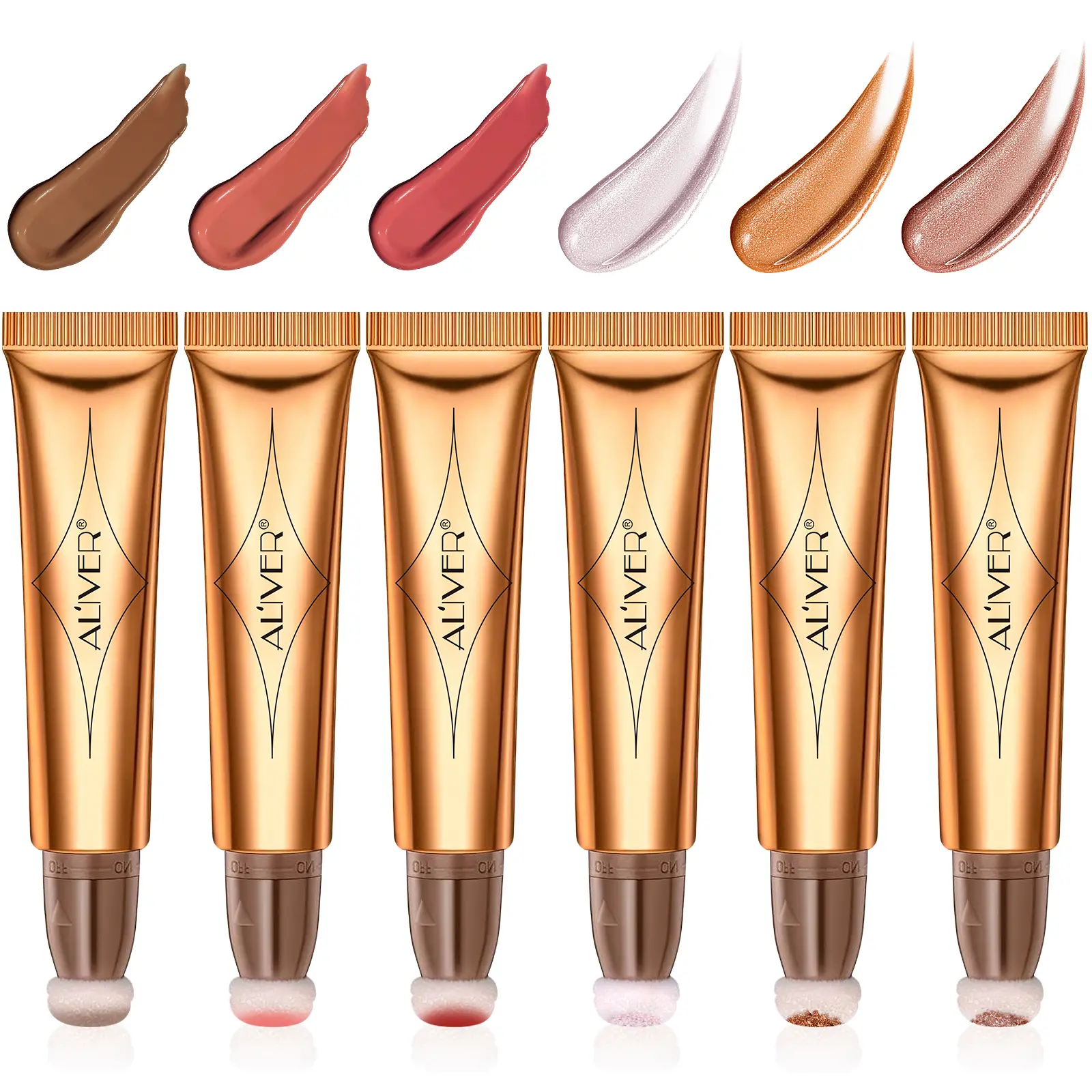 ALIVER 6-Piece Makeup Wand Set with Cream Contour, Blush, Bronzer & Highlighter, Lightweight Blendable Formula for Cheeks & Lips, Blush Highlighter