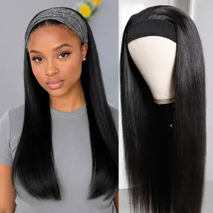 30" Straight Long Black Headband Wig Wear and Go Glueless Head Band Wigs Synthetic Natural Black Long Headband Wigs for Women Busy Morning