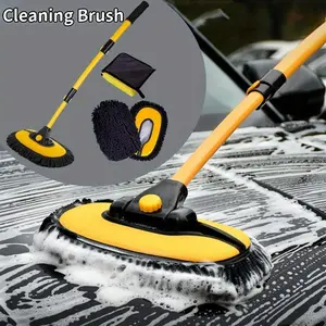 Microfiber Car Cleaning Mop Car Wash Brush Mop with 43" Telescopic Long Handle for Car Wash Truck Boat Wheel with 2 Chenille Replacement Head & 1 Microfiber Towel