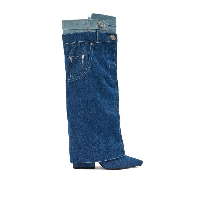 AZALEA WANG DOUBLE FLY DENIM CHUNKY BOOT
