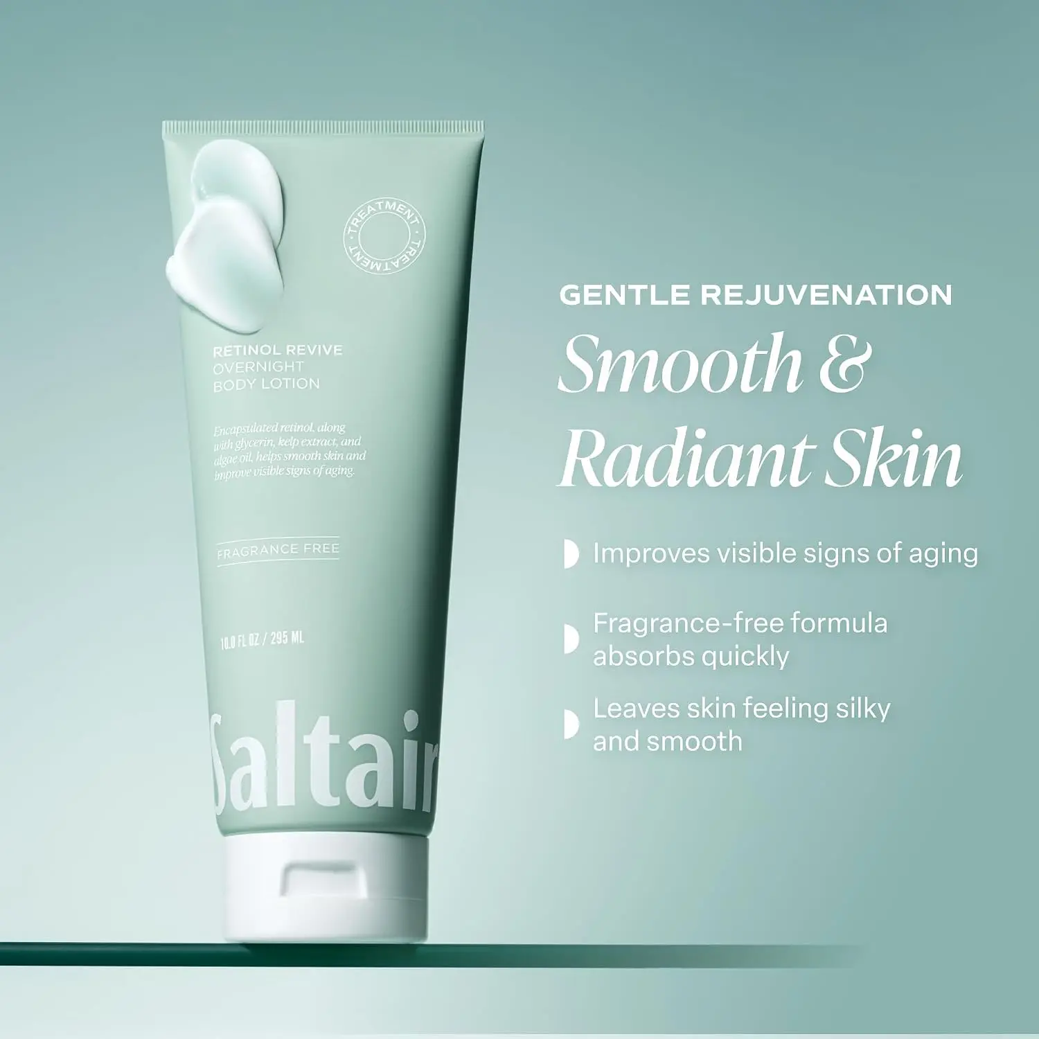 Saltair Retinol Revive Night Lotion - Dual-Action Retinol Body Moisturizer for Smoother, Firmer Skin - Hydrating Formula with Kelp, Allantoin, Glycerin - 10 oz Pump Bottle for Nighttime Use