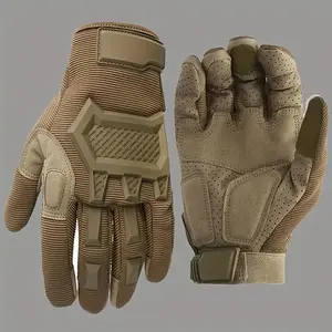1 Pair Tactical Full-Finger Touchscreen Gloves for Men - Breathable, Durable Nylon Knit Fabric with 100% Polyester, Windproof, Non-Slip Grip, Camouflage Pattern, Pull-On Closure, Reinforced Hexagonal Padding on Palms & Knuckles, Hook-and-Lo