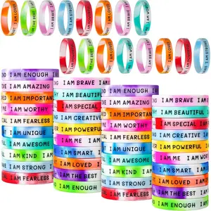 60 Pieces Inspirational Rubber Wristbands Fun Motivational Bracelets for Kids Students Back to School Gifts