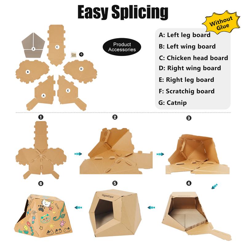 Vagascape DIY Cat House, DIY Origami Hand-Painted Cat House, Scratch-Resistant Kraft Paper Material, Foldable Washable Pet House, Ped Bedding, A Special Gift Just for Your Pet