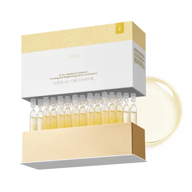 GUYU Stabilized Vitamin C Brightening Firming Soothing Micro-Oil Essence - 30 Single-Dose Ampoules, 28-Day Anti-Aging Serum with 7 Botanical Oils for Dull Skin, Hyperpigmentation, Skin Repair, Barrier Repair, Hydration