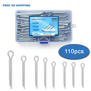110Pcs Heavy Duty R-Type Split Hairpin Cotter Pins Assortment Kit Galvanized Steel Corrosion Resistant Fasteners For Automotive Garage And Mechanical Repair hair