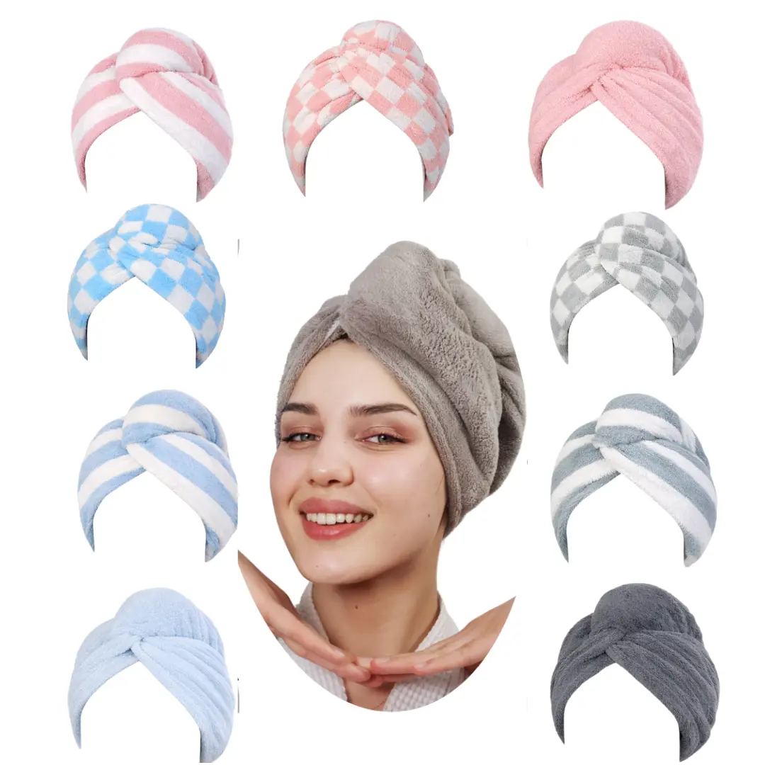 KELVO Quick Drying Microfiber Hair Towel Wrap - Unisex Breathable Hair Turban with Button Loop, Water Absorbent Soft Lightweight Reusable 26x10in Bathroom Towel