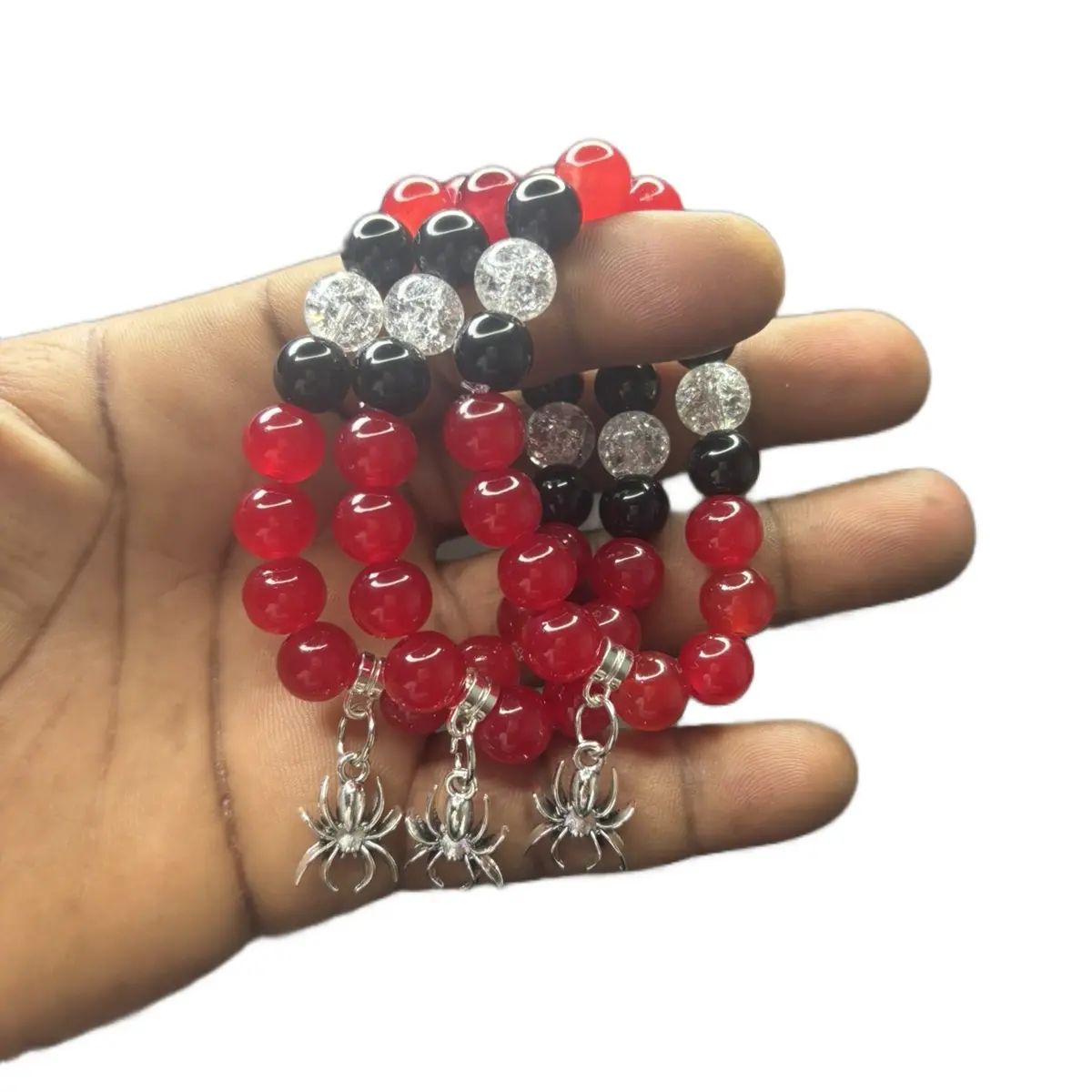 Spider Pink and Red Beaded Bracelet - Handmade Jewelry(1) bracelet per order not a set