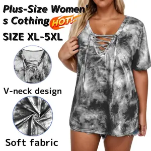 2025 Summer New Women's Plus Size Fashion V-Neck Short-Sleeve Loose Top