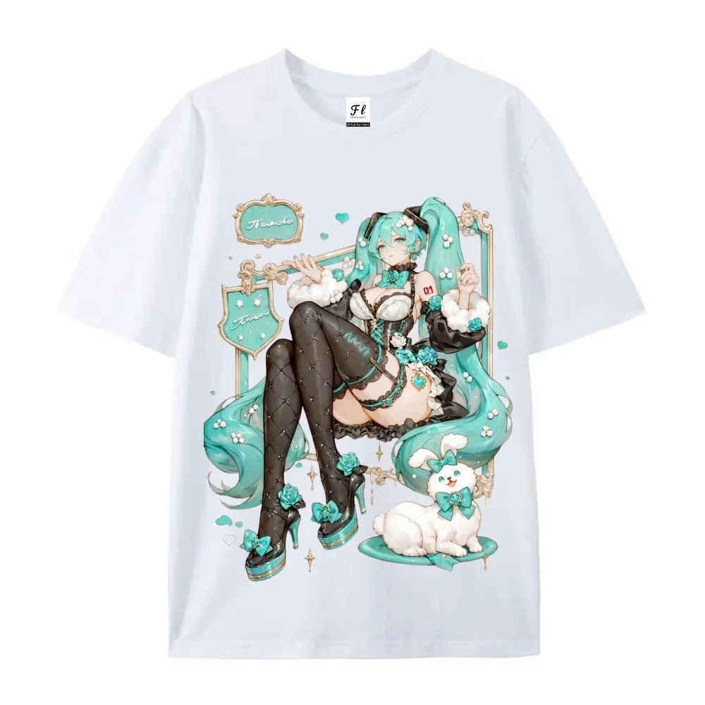 Men's Rabbit & Hatsune Miku Casual Streetwear Top, Unisex Pure Cotton Shortsleeve T-Shirt, Breathable Casual Fabric, Solid, Tshirt