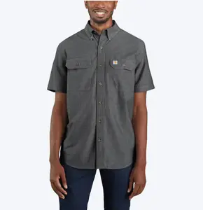Carhartt Men's Black Medium weight Knit Short sleeve Solid Button-down shirt