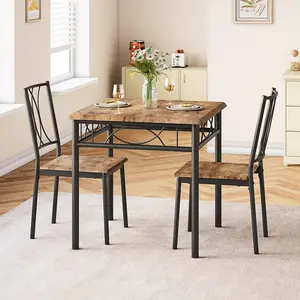 Dining Table Set for 2, Small Dining Room Table with 2 Cozy Chairs, 3-Piece Farmhouse Kitchen Table Set, Space Saving Dining Table for Apartment Small Spaces