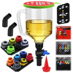 18-Piece Engine Oil Funnel Set, 1.59QT/1.5L Automotive Oil Funnel Kit with 12 Adapters, Elbow Fitting, Arrow Screen and Magnetic Storage Hooks Tray, Compatible with GM, Ford, BMW, Audi, Land Rover Etc