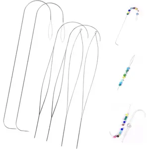 6-Piece Hook Big Eye Beading Needle with Handle, 4.2-5.3-inch Stainless Steel Beading Needle, Suitable for DIY Manual Glass Beads and Beading Jewelry Craft