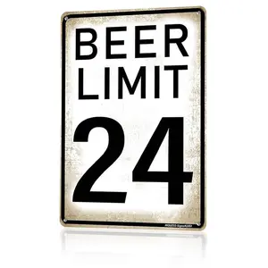 Beer Limit 24 Funny Metal Sign 12x8 In Aluminum, Vintage Beer Tin Sign for Man Cave, Home Bar, Pub Decor, Retro Speed Limit Style Wall Art for Beer Lover, 12x8 Inch Aluminum Plaque