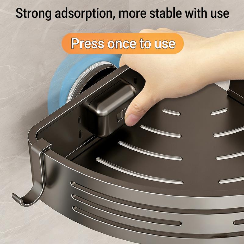 1/2-Pack Aluminum Gun Gray Triangular Suction Cup Shower Caddy, 1/2-Tier Corner Shelves Shower Storage Rack, Drill Free Wall Mount Shower Organizer, 40lbs Load Capacity Bathroom Accessories Towels Hook Toiletries