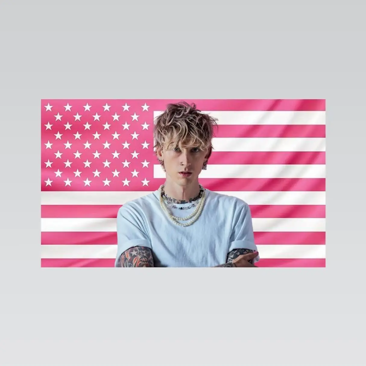 Machine Gun Kelly Pink American Flag Tapestry – Rapper Wall Art | Aesthetic Pink Flag | Music Fan Decor | Artist Room Gift