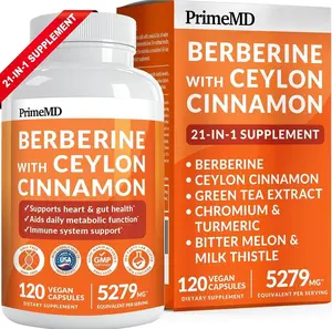 21-in-1 Berberine Supplement with Ceylon Cinnamon with Chromium, Bitter Melon and Green Tea Extract and Black Pepper Extract 5X for Energy & Metabolism Support with 5279 mg (120 ct, Pack of 1)