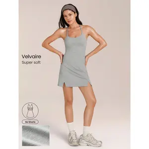GLOWMODE Softy Velvaire Ready To Rally Buttery-Soft Stretchy Sweat-Wicking Adjustable Straps Removable Cups A-Line Dress Daily Casual Street Wear